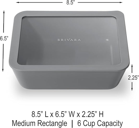 Ceramic Coated Glass Food Storage Container | No PTFE, PFOA, PFAS, and BPA | Reusable Non Toxic Meal Prep Container with Glass Lid | Easy To Store | 6 Cup Rectangle [Smoke]