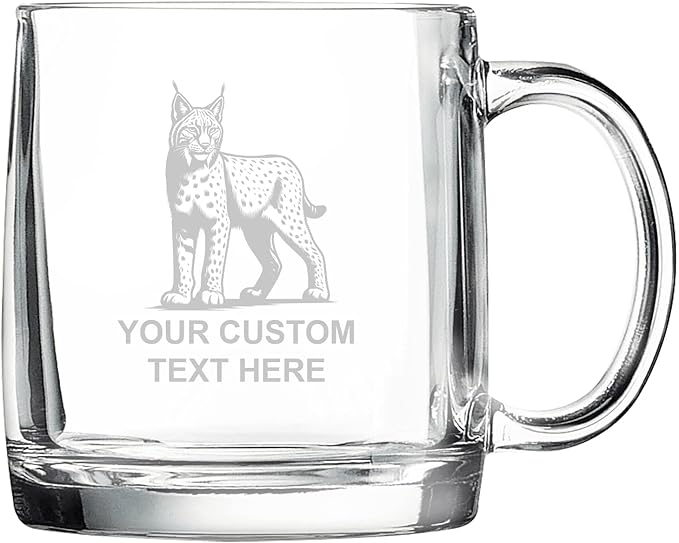 Lynx, Personalized 12.5 oz Polar Camel Glass Coffee Desk Mug – Custom Laser Engraved Clear Cup for Tea, Espresso, Latte, Whiskey - Microwave Safe/Made in USA