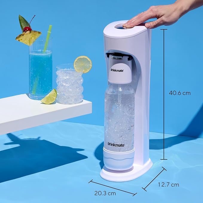 Drinkmate OmniFizz Sparkling Beverage Maker CO2 Bundle - Sparkling Water/Soda Streaming Machine That Carbonates Any Drink - Includes 4 CO2 Cylinders,1 Carbonation Bottle,1 Fizz Infuser - Classic White