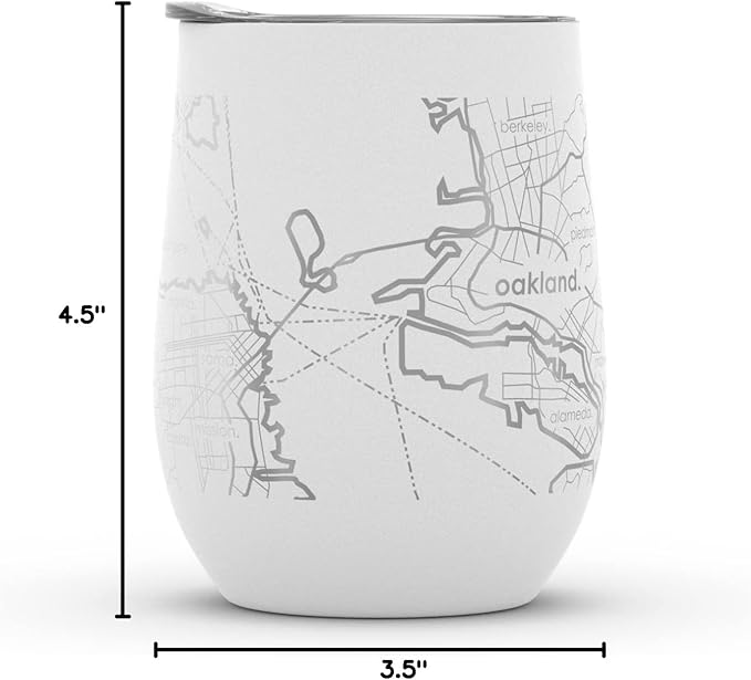Well Told Engraved San Francisco California Map Insulated Wine Tumbler, Etched Stainless Steel Wine Tumbler (12 oz, White) City Map Insulated Tumbler, Custom Insulated Tumbler, Outdoor Drinkware