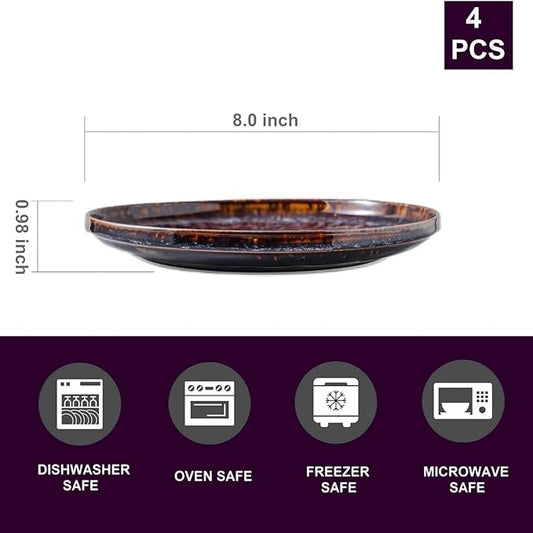 Ceramic dinner plates set of 4, Dessert & Salad plates for party and wedding, Microwave safe porcelain plates set, 8 Inch-Speckled Bluish Purple