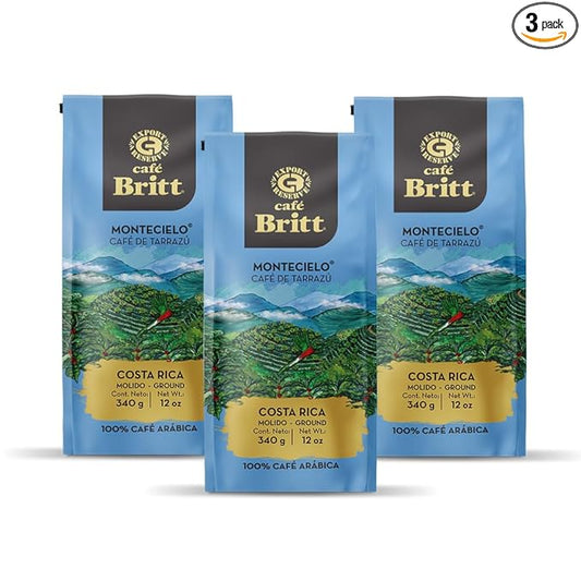 Café Britt® - Costa Rican Montecielo, Coffee From Tarrazu (12 oz.) (3-Pack) - Ground, Arabica Coffee, Kosher, Gluten Free, 100% Gourmet & Medium Dark Roast