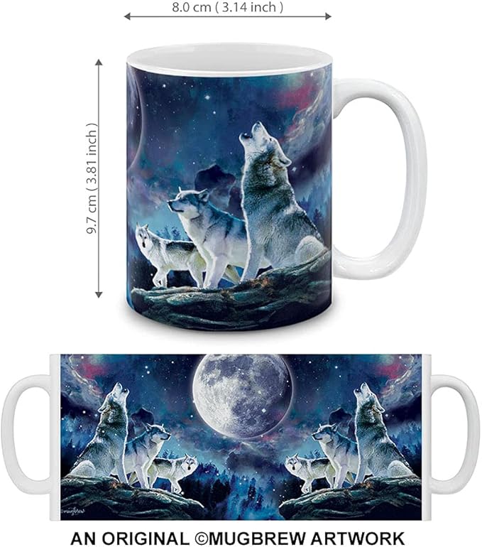 MUGBREW Wolf Pack Moon Ceramic Coffee Mug Tea Cup, 11 OZ