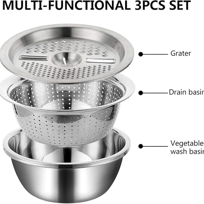 𝟭𝟱 𝗬𝗲𝗮𝗿𝘀 𝗪𝗮𝗿𝗿𝗮𝗻𝘁𝘆 3-in-1 Multifunctional Stainless Steel with Grater,Drain Basin and Solid Basin for Cutting/Washing Vegetables & Fruits Easily and Conveniently