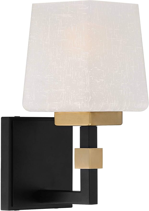 Possini Euro Design Beauregard Modern Wall Sconce Lighting Black Gold Metal Hardwired 10" High Fixture Square Linen Glass Shade for Bedroom Bedside Living Room Home Hallway Dining Kitchen