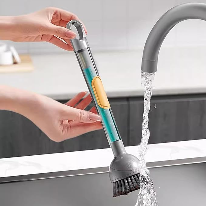 Soap Dispensing Dish Brush Storage Set with 360° Rotating Head, Kitchen Brush with 2 PCS Different Brush Heads & 3 PCS Sponges, Dish Brush Set with Handle for Dishes, Sink, Pans, Pots