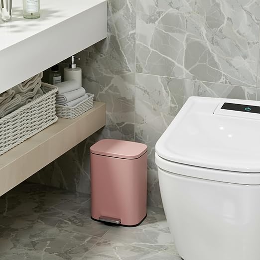 Arlopu 13.2+1.3 Gallon Step Trash Can, Stainless Steel Garbage Bin, Soft-Close Rubbish Bin with Removable Plastic Inner Bucket, Fingerprint-Proof, Lid Dustbin, for Kitchen Home (Pink)