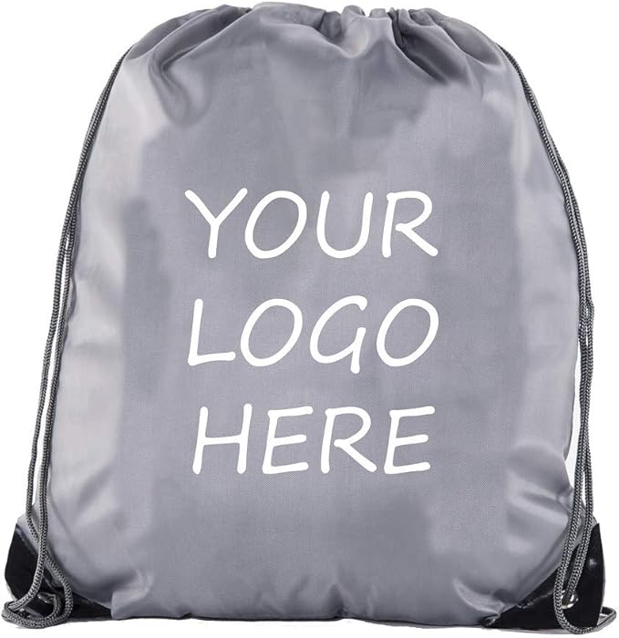 Mato & Hash Custom Bags With Your Logo | 10PK Promotional Drawstring Backpack - 10PK Grey CE2500