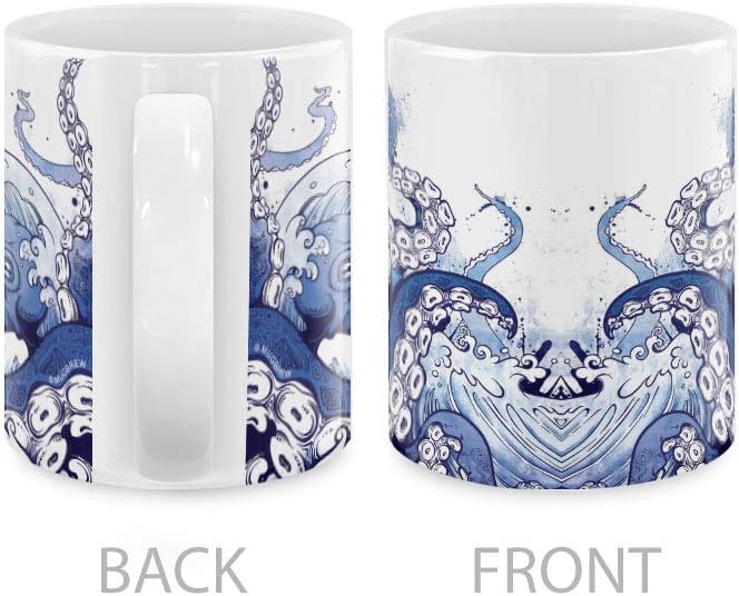 MUGBREW Giant Blue Octopus Ceramic Coffee Mug Tea Cup, 11 OZ
