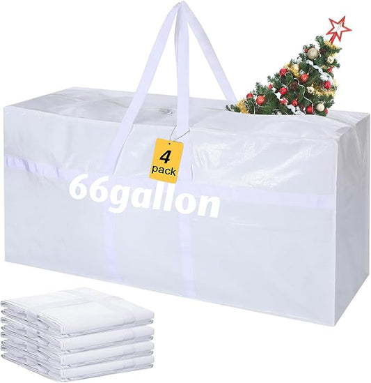 4 Pcs 66 Gallon Large Moving Bags with Zipper and Handles Foldable Storage Duffle Bags Heavy Duty Extra Large Totes for College Dorm Travel Clothes Blankets Bedding Moving(White)