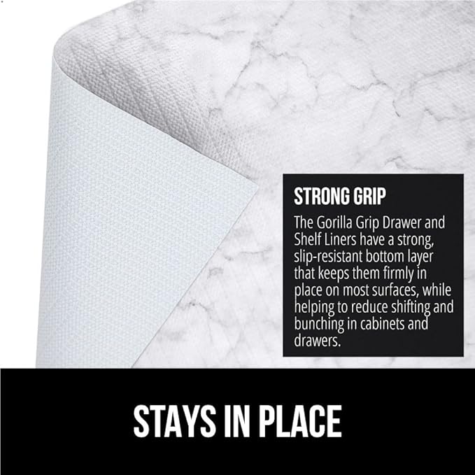 GORILLA GRIP Slip Resistant Drawer and Shelf Liner 2 Pack, Non Adhesive Water Resistant, Easy Clean and Trim, Smooth Surface Liners for Kitchen Cabinet, Shelves, Drawers, Pantry, 12 IN x 20 FT, Marble