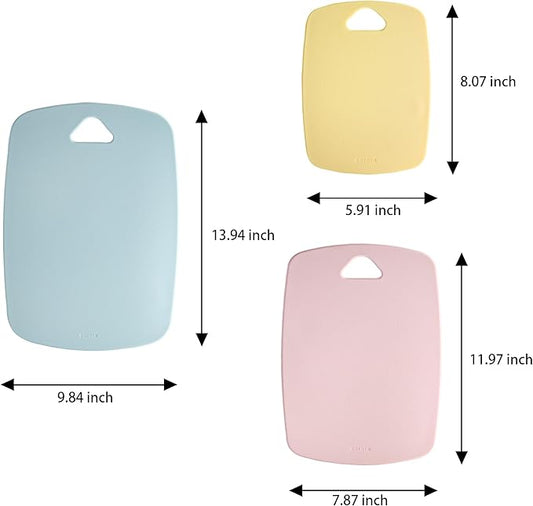 CAROTE Cutting Boards for Kitchen, Plastic Cutting Board Set of 3, Lightweight Chopping Boards for Vegetable/Meat/Fruit, with Easy Grip Handle, Dishwasher Safe Colorful