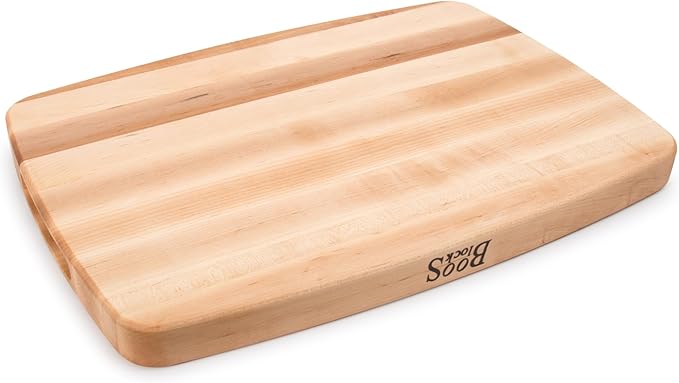 John Boos CB Series Rectangular Wooden Maple Cutting Board 20”x14” – 1.5” Thick, 12-lb Reversible Butcher Block with Rounded Edges, Juice Groove, Edge-Grain & Finger Grips – Made in the USA