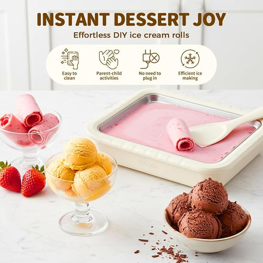 At-Home Rolled Ice Cream Maker Kit, Rolled Ice Cream Machine with Instant Freeze Tray & 2 Scrapers, DIY Homemade Rolled Ice Cream Tray For Families and Parties, Kids & Adults (Purple)