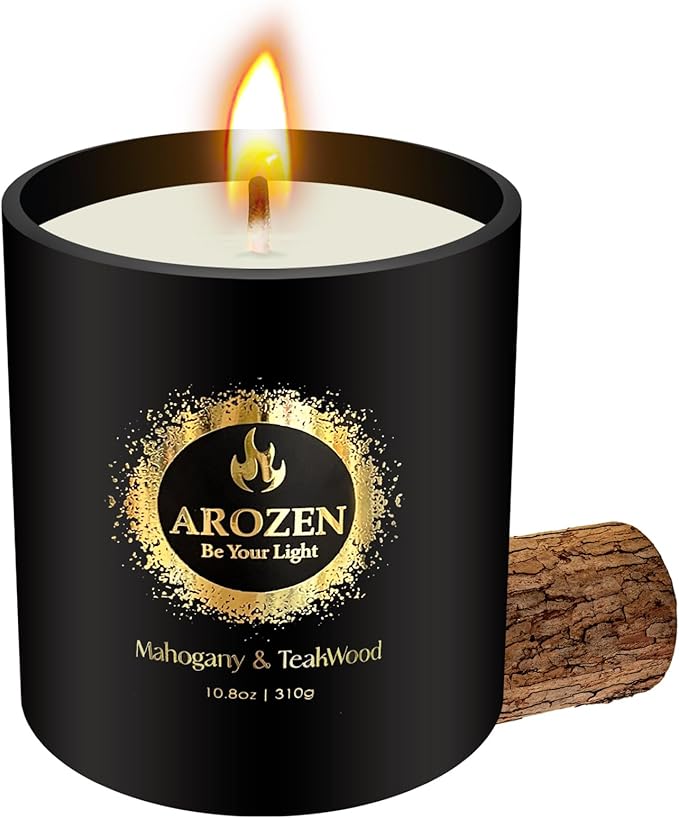 Mahogany Teakwood Scented Candles, Gifts for Men, Father's Day Holiday Masculine Candle Gifts, Black Soy Candles for Home Scented, Extra Large with 70H Long Lasting Burn 10.8oz