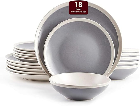 Rock Ridge Speckled Stoneware Dinnerware Set (18pc Set, Light Grey and Ivory)