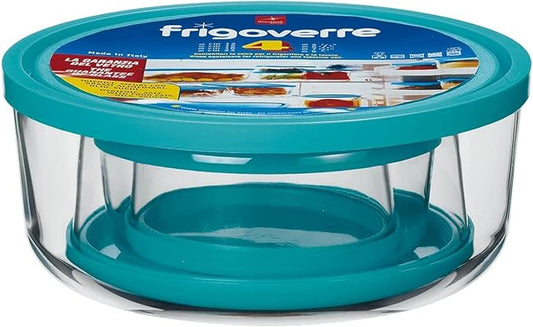 BORMIOLI ROCCO Round Storage Bowls With Blue Lids, 4 CT