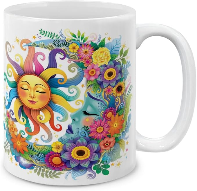 MUGBREW Colorful Sad Moon Happy Sun Ceramic Coffee Mug Tea Cup, 11 OZ