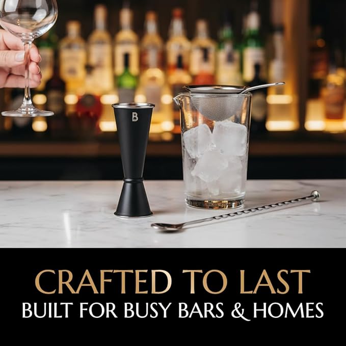 Double Japanese Jigger by Bull In China - 0.25oz to 2oz Measures for Cocktails, Bars & Bartenders (Antique Brass)