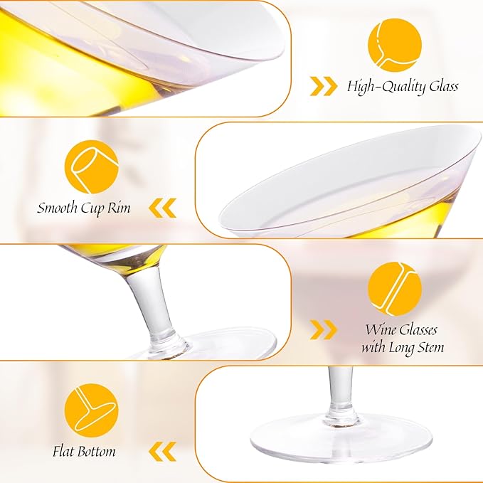 KAMMAK Martini Glasses Set of 2, 5.41 oz Clear Crystal Cocktail Glasses with Stem, Reusable Cocktail Glassware for Wedding Birthday Party, Bar, Margarita, Whiskey, Gin, Tequila, DS05