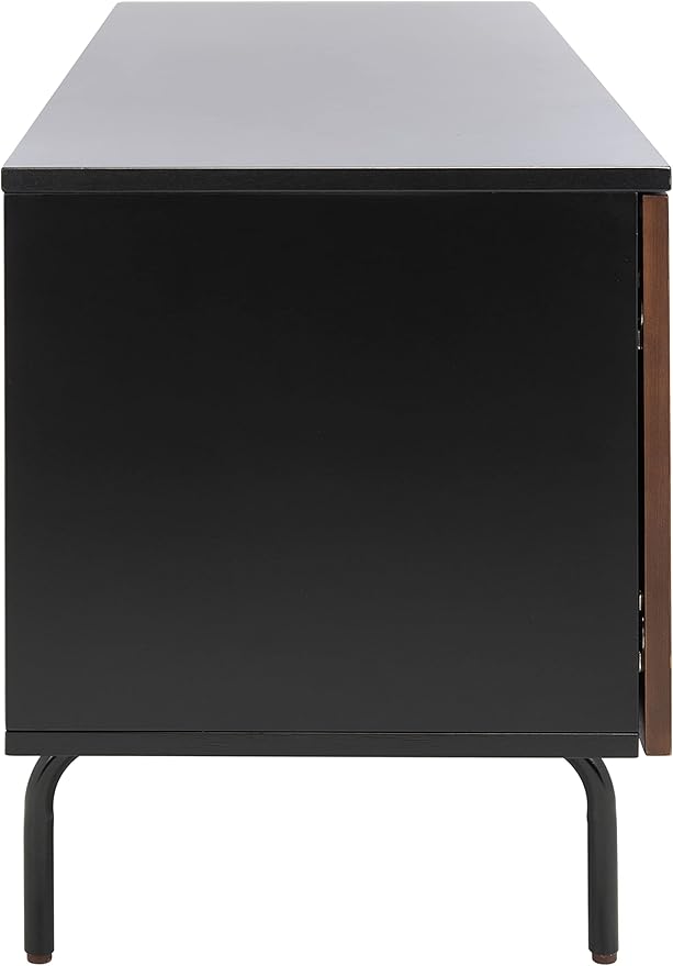SAFAVIEH Genevieve TV Stand for up to 65" Flatscreen – Black & Walnut Brown Finish, Mid-Century Modern Storage Cabinet, Entertainment Media Console (MED5000F)
