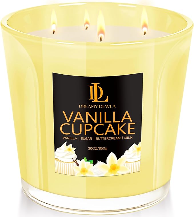 Vanilla Cupcake Scented Candle, Large 30oz Natural Soy Candles, 4-Wick 80 Hour Burn Time, Home Fragrance Candles Housewarming Gift for Women Men