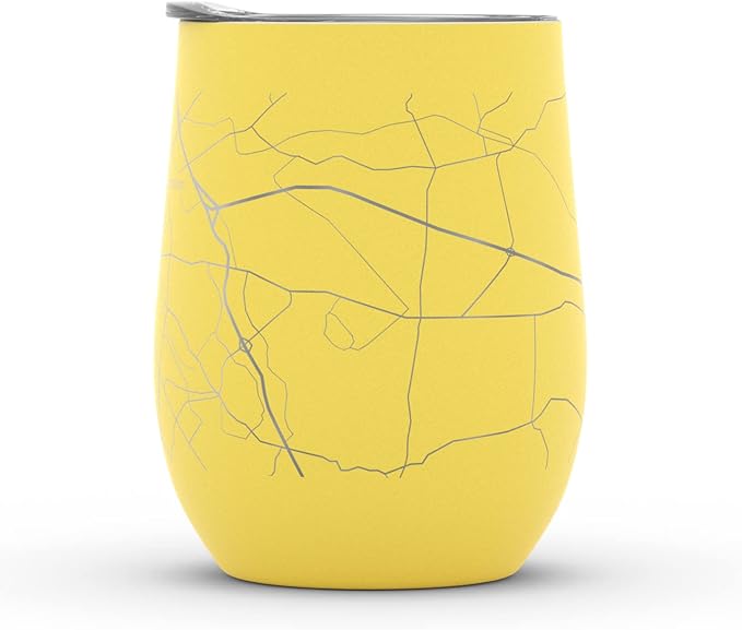 Well Told Engraved Lexington Kentucky Map Insulated Wine Tumbler, Etched Stainless Steel Cup (12 oz, Sunrise Yellow) City Map Insulated Tumbler, Custom Insulated Tumbler, Outdoor Drinkware
