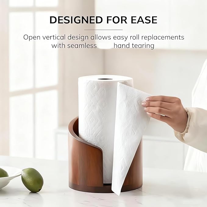 Mountain Paper Towel Holder, 2026 New Wooden Mango Wood Stand with Iron Base, One-Handed Operation, Fits Jumbo Rolls, Modern Countertop Towel Holder for Kitchen & Bathroom (Black)