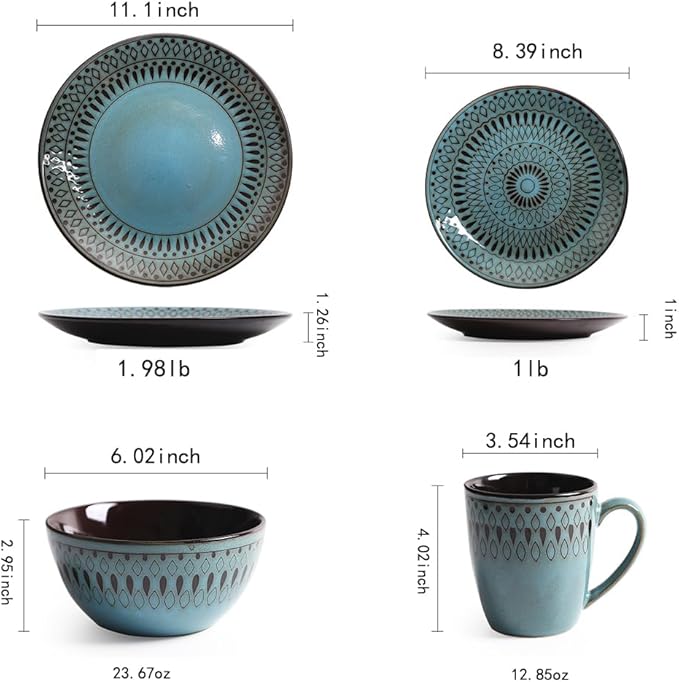 Ceramic Dinnerware Set of 4, 4 Pieces Porcelain Dinner Plate, Bowl, Mug for Kitchen – Unique Gift Idea, Scratch Resistant Dishes, Dishwasher & Microwave Safe (Peacock Green)