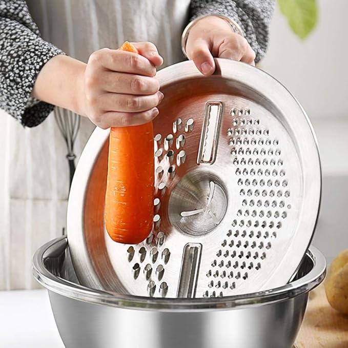 𝟭𝟱 𝗬𝗲𝗮𝗿𝘀 𝗪𝗮𝗿𝗿𝗮𝗻𝘁𝘆 3-in-1 Multifunctional Stainless Steel with Grater,Drain Basin and Solid Basin for Cutting/Washing Vegetables & Fruits Easily and Conveniently