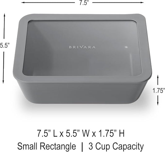 Ceramic Coated Glass Food Storage Container | No PTFE, PFOA, PFAS, and BPA | Reusable Non Toxic Meal Prep Container with Glass Lid | Easy To Store | 3 Cup Rectangle [Smoke]