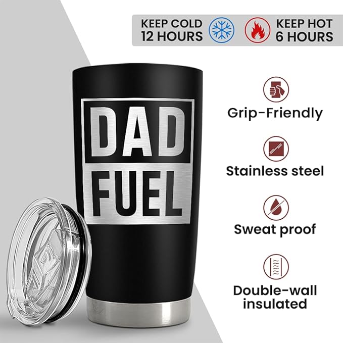 SANDJEST Dad Tumbler 20oz, Dad Fuel Cup Stainless Steel Insulated Tumblers, Coffee Mug Cups for Best Dads from Daughter Son, Gifts for Birthday Christmas Fathers Day