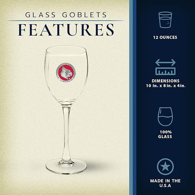 Heritage Pewter Louisville Cardinals Glass Goblets – Set of 2 | 12 OZ Goblet Wine Glasses | Expertly Crafted Pewter Glass