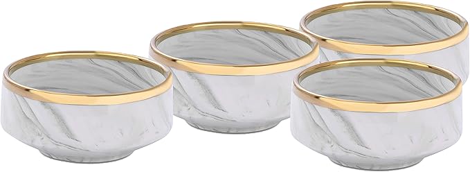 20 Piece Plates and Bowls Sets, Fine China Artisan Marbled Dinner Set for 4, Dishwasher Safe, Scratch Resistant, Grey with Gold Line