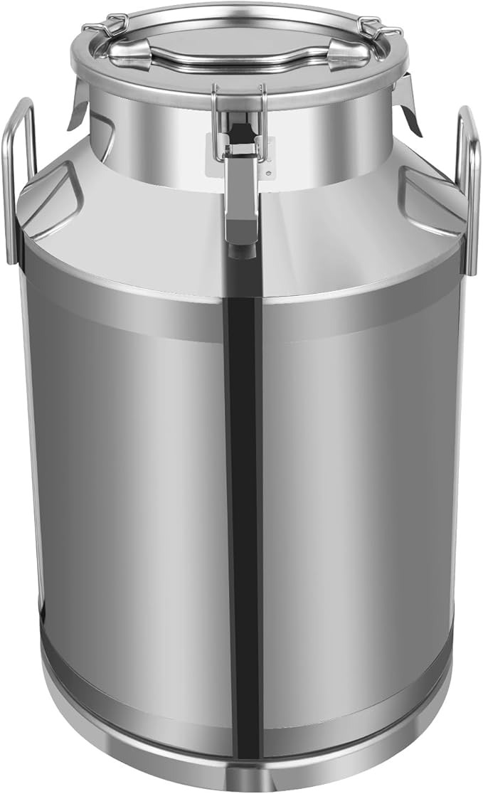 Milk Can Stainless Steel Containers with Lids Old Fashion Milk Jug Metal Bucket with Practical Handles, Sealed Bucket for Milk Water Wine Honey Oil Rice Tea Beans Grains (60L/15.85Gal)