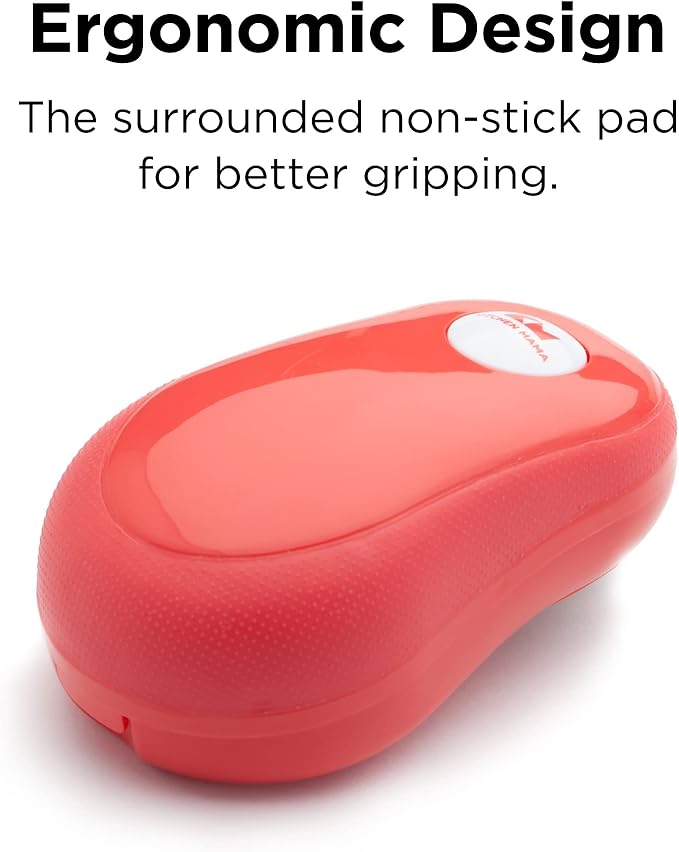 Kitchen Mama One Touch Electric Can Opener: Auto-Stop, Ergonomic Design for Seniors with Arthritis, One Button Press, Smooth Edge, Cordless, Food-Safe, Automatic, Hands Free, Battery Operated (Red)