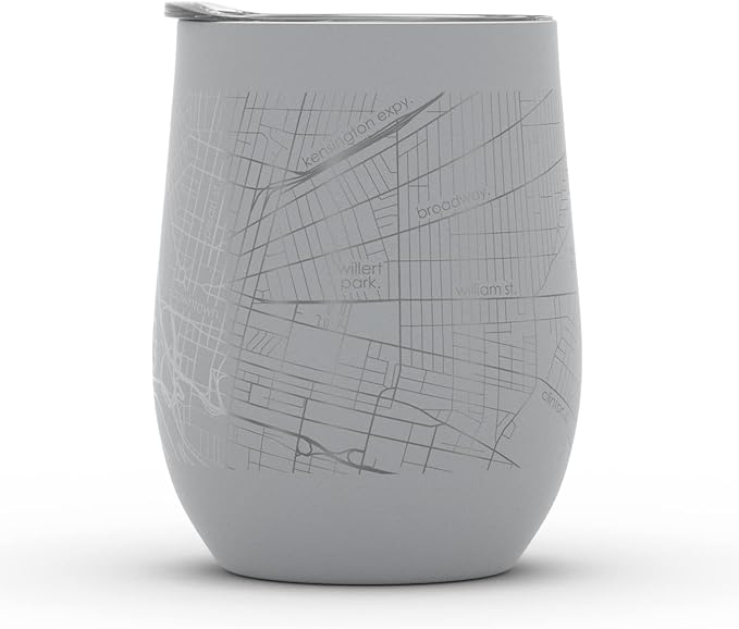 Well Told Engraved Buffalo New York Map Insulated Wine Tumbler, Etched Stainless Steel Cup (12 oz, Dockside Gray) City Map Insulated Tumbler, Custom Insulated Tumbler, Outdoor Drinkware