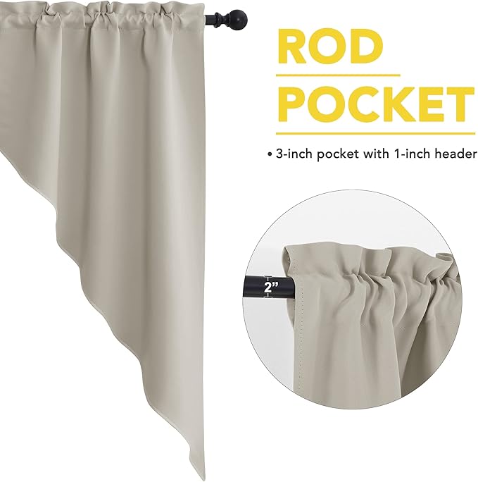 NICETOWN Country Kitchen Curtains - Thermal Insulated, Room Darkening Rod Pocket Swag Curtains for Living Room & Bathroom, 1 Pair, 36" x 63" x 18" per Panel, Natural