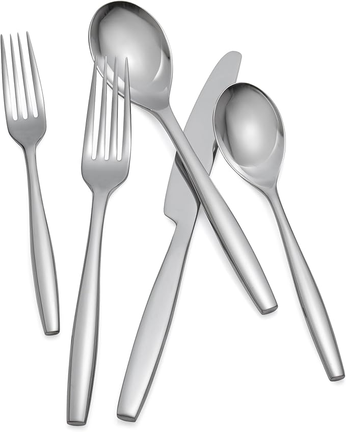 Nambé Aidan 45-Piece Stainless Steel Silverware Set – Forged Cutlery with Rounded Handles & Balanced Weight – Durable, Elegant Flatware for Everyday Dining & Entertaining, Long-Lasting Mirror Finish