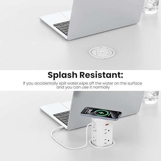 VILONG Pop Up Outlet with 15W Wireless Charger,4 USB Ports,8 Outlets,Space-Saving Concealed Design,Pop up Power Outlet for Conference Table,Kitchen Countertop (ETL Listed)