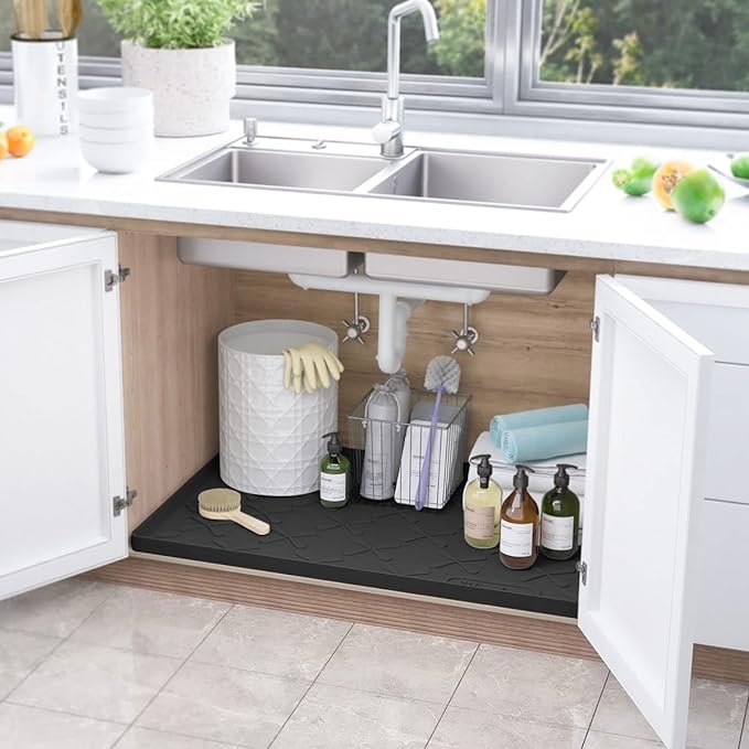 SIKADEER 37" x 22" Under Sink Mat Waterproof, Silicone Mat Kitchen Drawer Shelf and Cabinet Liner, Sink Protector for Kitchen Organizers and Storage, Boot Tray Pet Food Mats