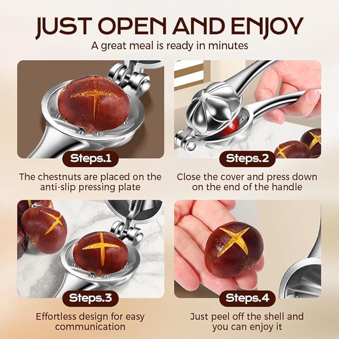 Chestnut Cutter Tool, Aluminum Alloy Chestnut Peeler with Ergonomic Handle, Multifunction Chestnuts Peeler Nutcracker Opener Clip, for Hazelnut Walnut Pistachio Macadamia Kitchen Nut Opener Tool (2)