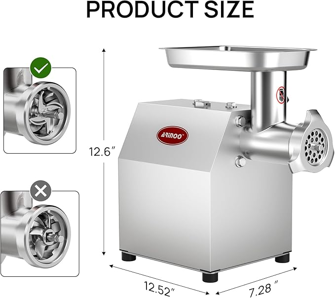 Commercial Electric Meat Grinder #8, 0.5HP Heavy Duty Industrial Stainless Steel Meat Mincer, Sausage Stuffer with 2 Blades, 2 Plates & 3 Sausage Tubes, Meat Grinder Machine for Kitchen,Restaurant