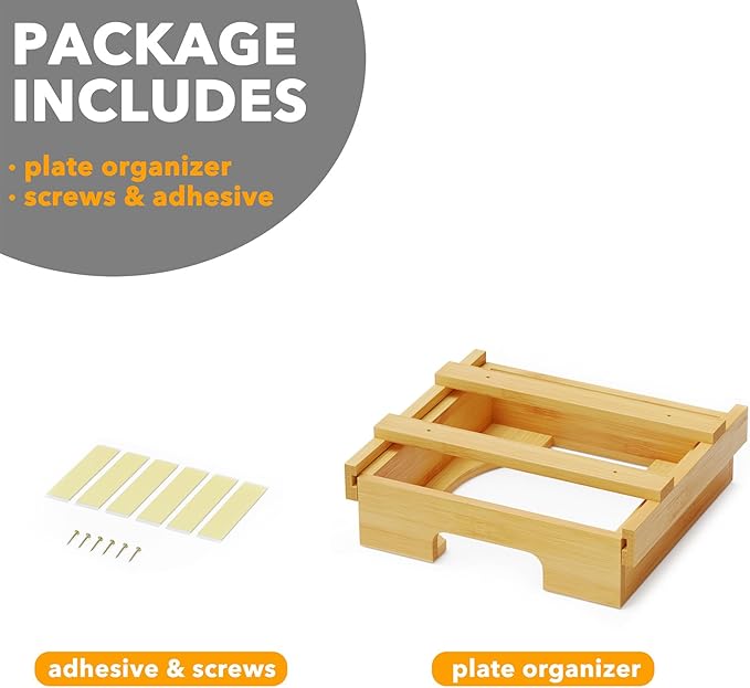 SpaceAid 9-inch Paper Plate Dispenser, Under Cabinet Bamboo Plates Holder, Kitchen Counter Vertical Dipensers Holders Countertop Caddy, Bamboo