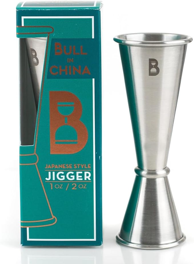 Double Japanese Jigger by Bull In China - 0.25oz to 2oz Measures for Cocktails, Bars & Bartenders (Stainless Steel)