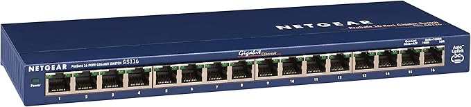 NETGEAR 16-Port Gigabit Ethernet Unmanaged Switch (GS116NA) - Desktop or Wall Mount, and Limited Lifetime Protection