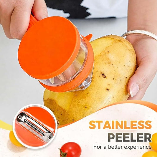 Peeling Knife With Storage Boxs, New with Box Storage Kitchen Special Fruit Peeler, Double sided Stainless Steel Peeler, Fruit Vegetable Peeler with Container (2PC: Green+Orange)
