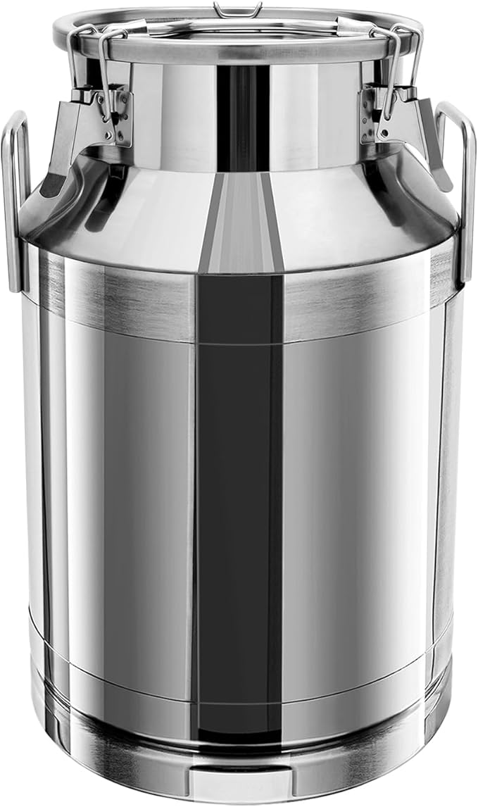 Milk Can Stainless Steel Containers with Lids Old Fashion Milk Jug Metal Bucket with Practical Handles, Sealed Bucket for Milk Water Wine Honey Oil Rice Tea Beans Grains (40L/10.57Gal)