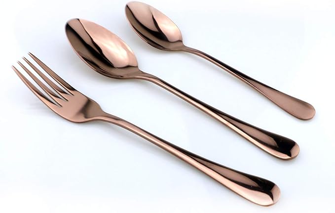 Gugrida Rose Gold Reusable Utensils with Case, Healthy & Eco-Friendly 8 Pieces Portable Stainless Steel Flatware Tableware Dinnerware Set, Portable Travel Camping Cutlery Knife Fork Spoon Straws Set