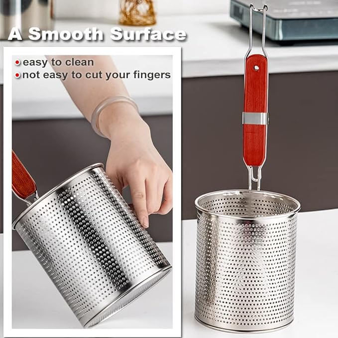 Micro-Perforated Stainless Steel Pasta Strainer With handle, Food Dumpling Noodle Strainer,Straining Noodles Pasta Basket 2 PCS(Dia 5.5inch)